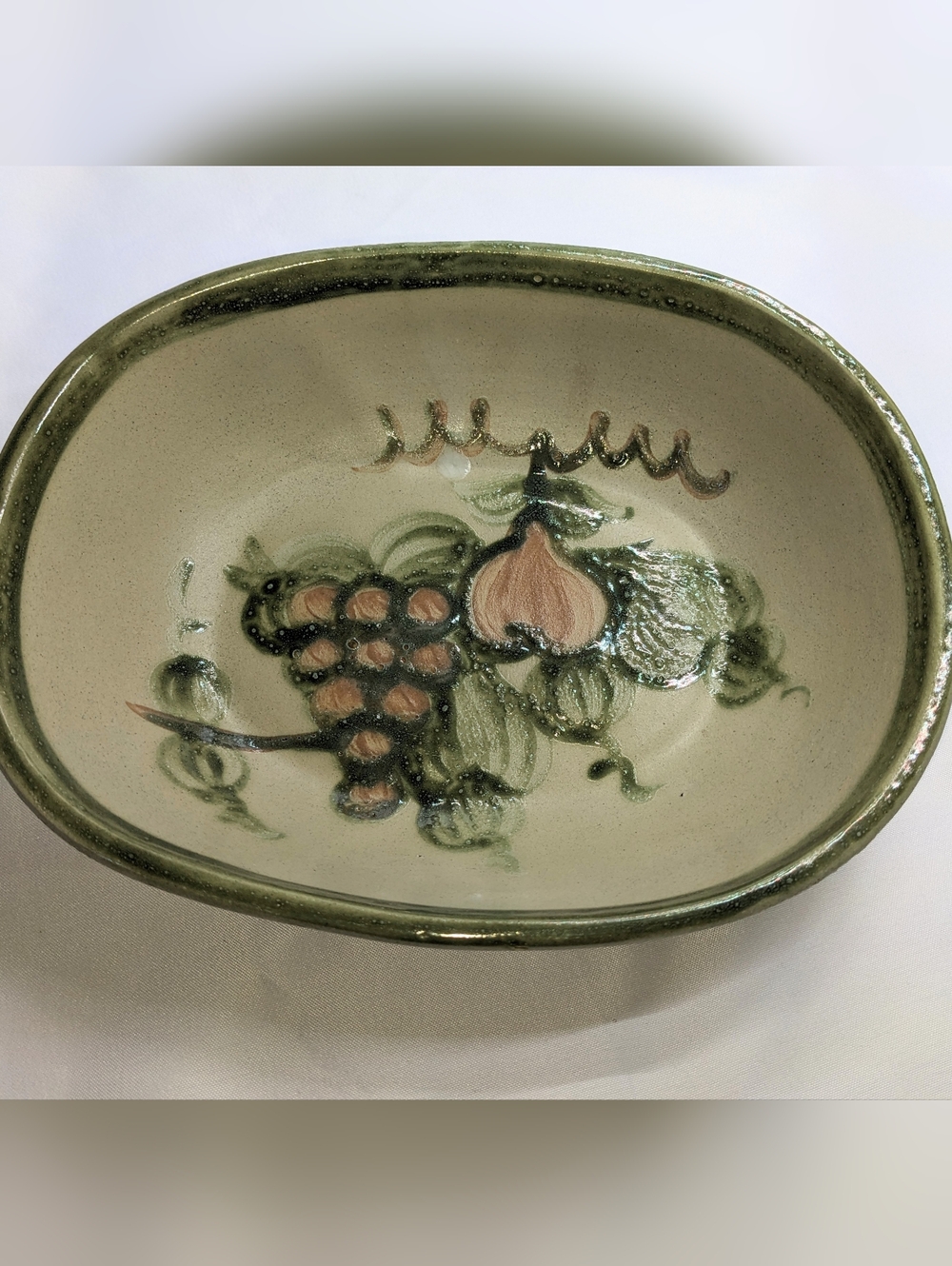 John B Taylor "Harvest" Oval Serving Bowl, Stoneware, Fig Pear Grapes, Handpaint